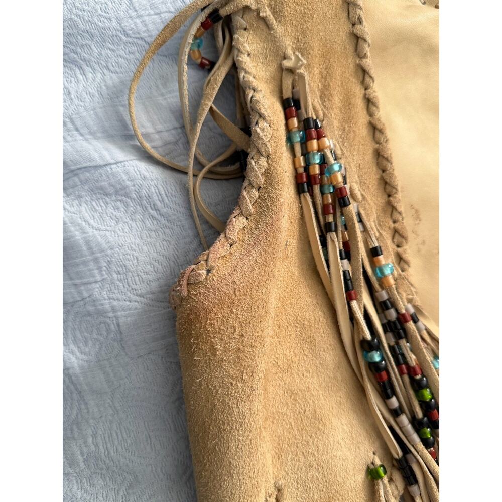 60s Beaded Native American‎ Vest Suede Leather Hippie Long Fringe VTG Festival - Picture 9 of 13
